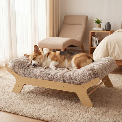 Muihood Elevated Wood Dog Bed Frame with Foam Mattress