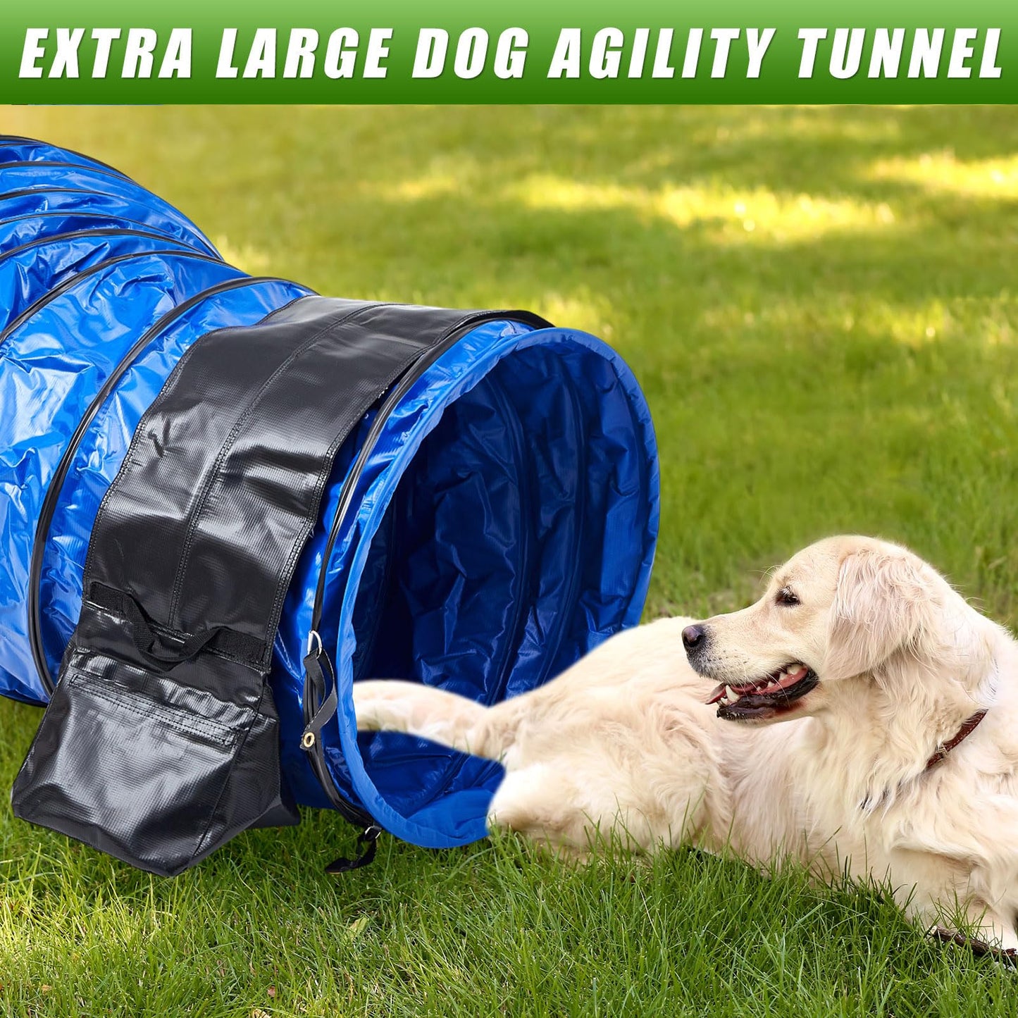 Briwooody 24 in 10 Foot PVC Dog Agility Tunnel with Sandbags Dogs Agility Training Equipment Tunnel with 2 Pack Sandbags, Carry Bag and 4 Ground Spikes for All Medium Large Dogs