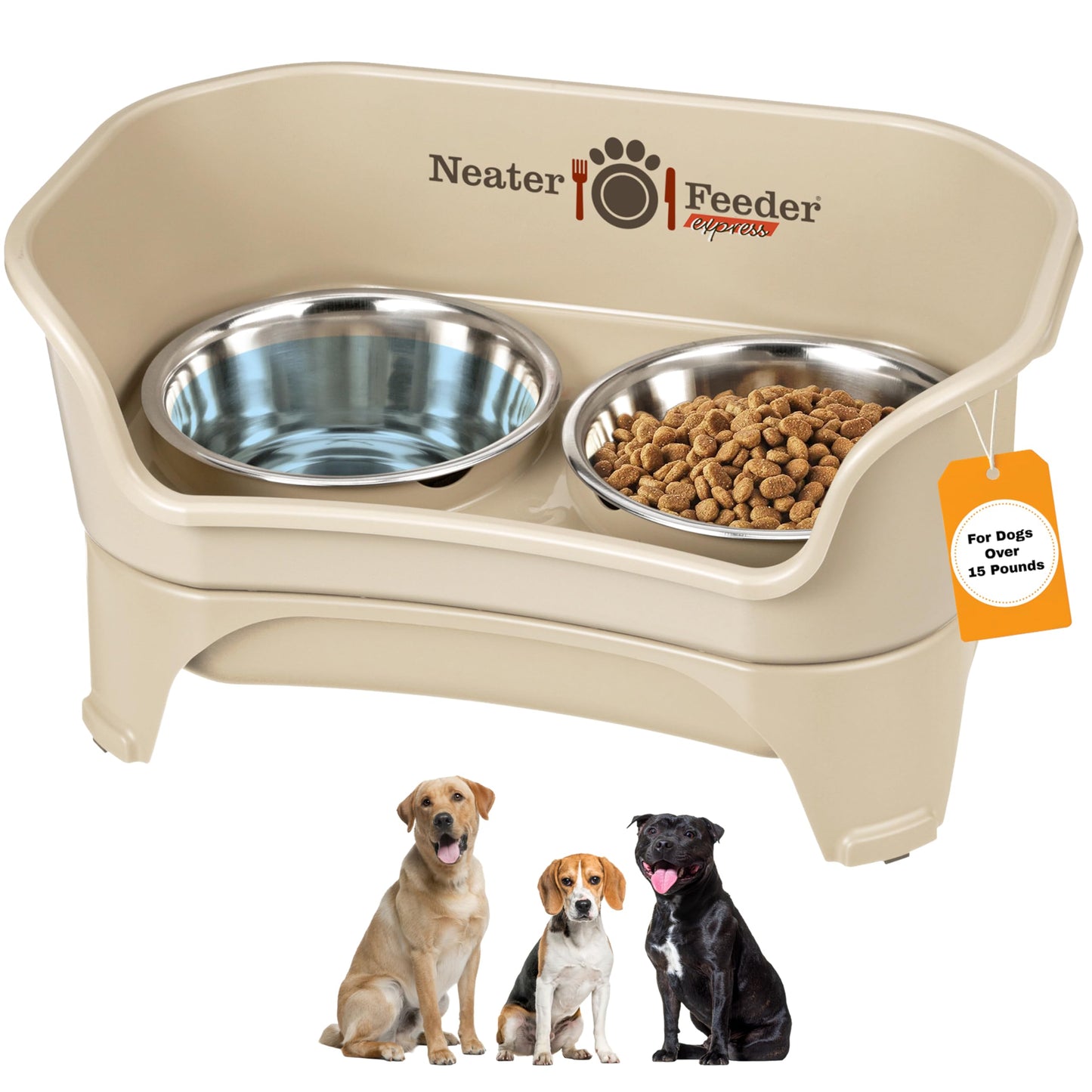 Neater Feeder - Express Model - Mess-Proof Cat & Dog Bowls – Made in USA – Elevated, No Spill, Non-Tip, Non-Slip, Raised Stainless Steel Food & Water Pet Bowls
