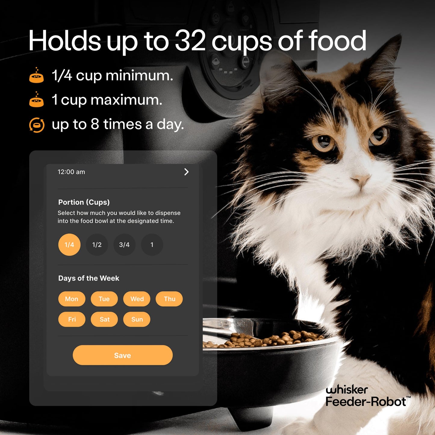 Feeder-Robot by Whisker, Smart, Automatic Pet Feeder, Feed Your Cat or Dog from Anywhere, Designed and Assembled in USA