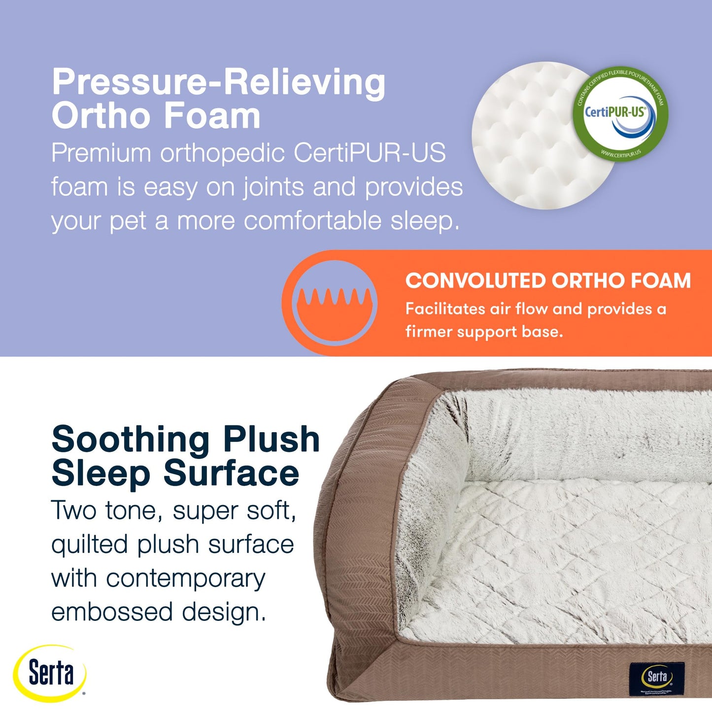 Serta Orthopedic Quilted Couch Dog Bed for Pets
