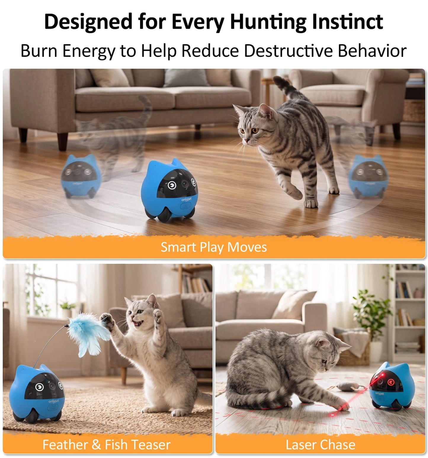 onlypet Pet Camera Indoor with Phone App, AI Pet Cam Robot for Cats & Dogs