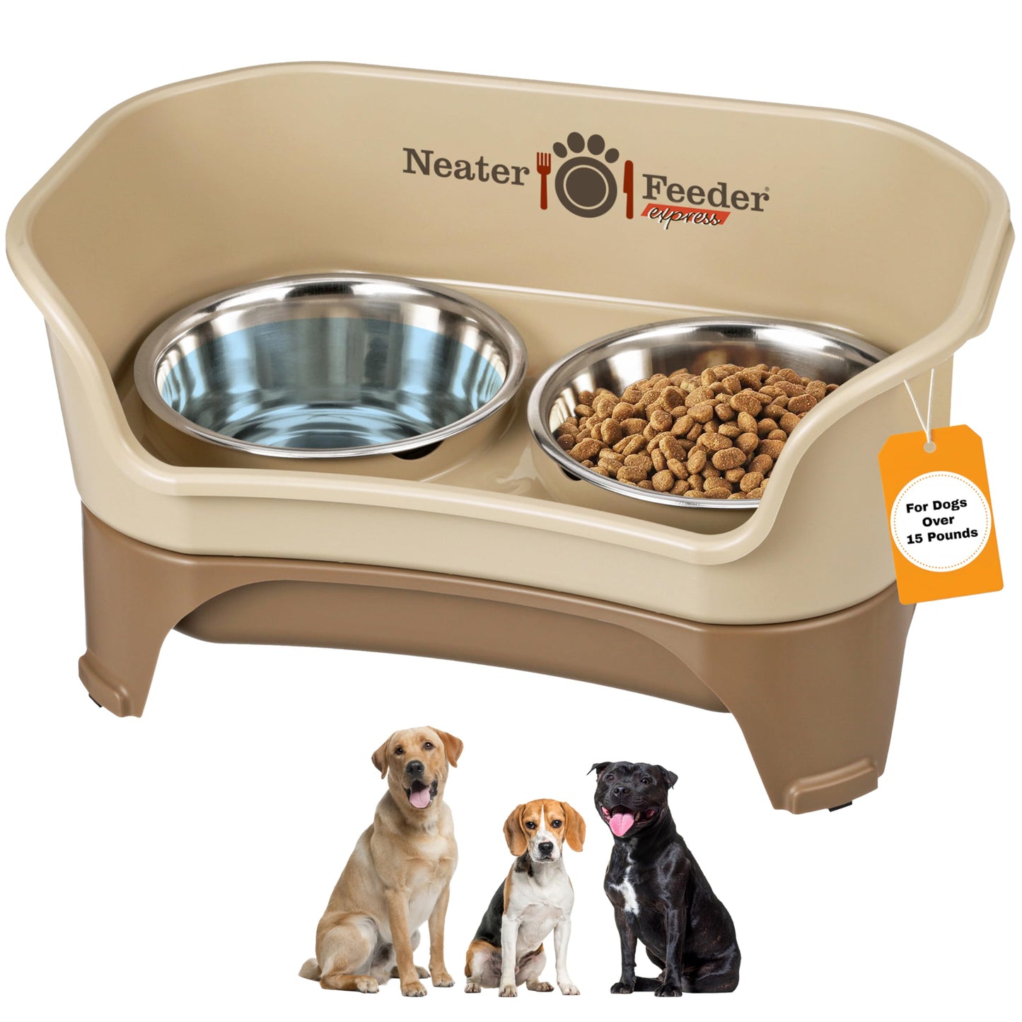 Neater Feeder - Express Model - Mess-Proof Cat & Dog Bowls – Made in USA – Elevated, No Spill, Non-Tip, Non-Slip, Raised Stainless Steel Food & Water Pet Bowls