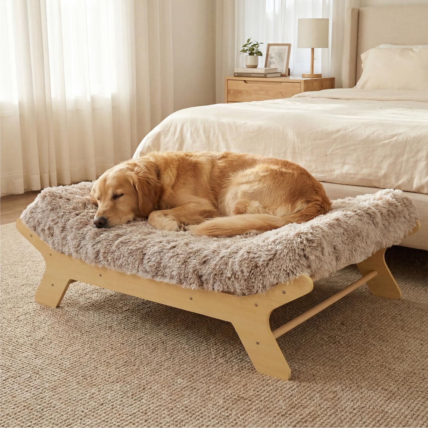 Muihood Elevated Wood Dog Bed Frame with Foam Mattress