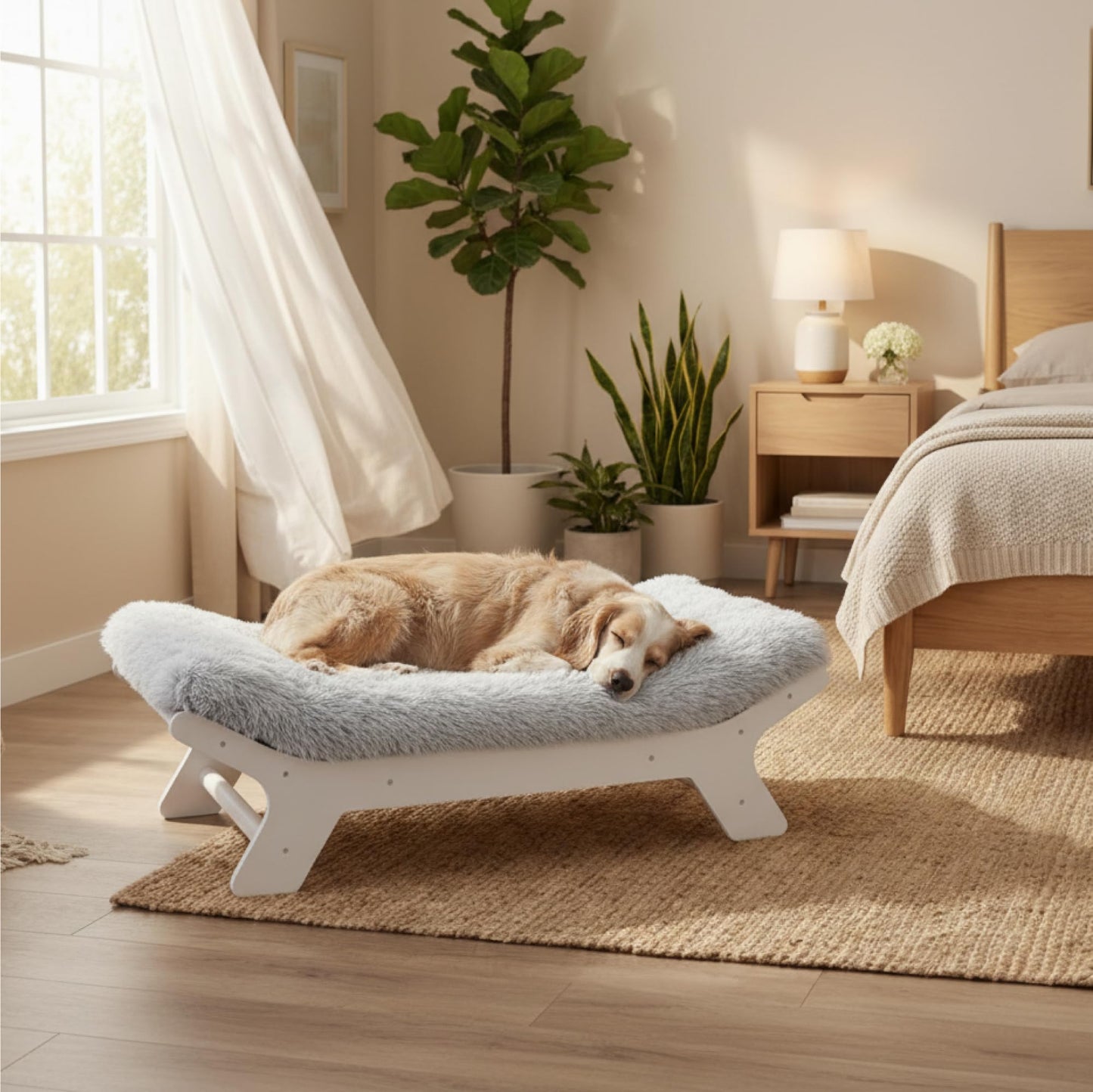 Muihood Elevated Wood Dog Bed Frame with Foam Mattress