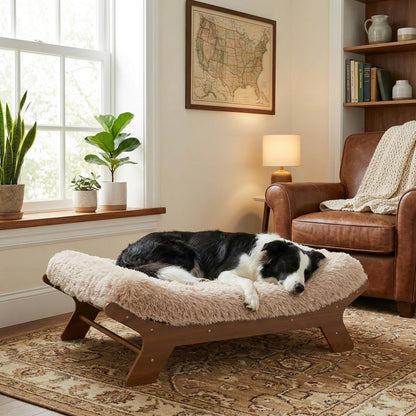 Muihood Elevated Wood Dog Bed Frame with Foam Mattress