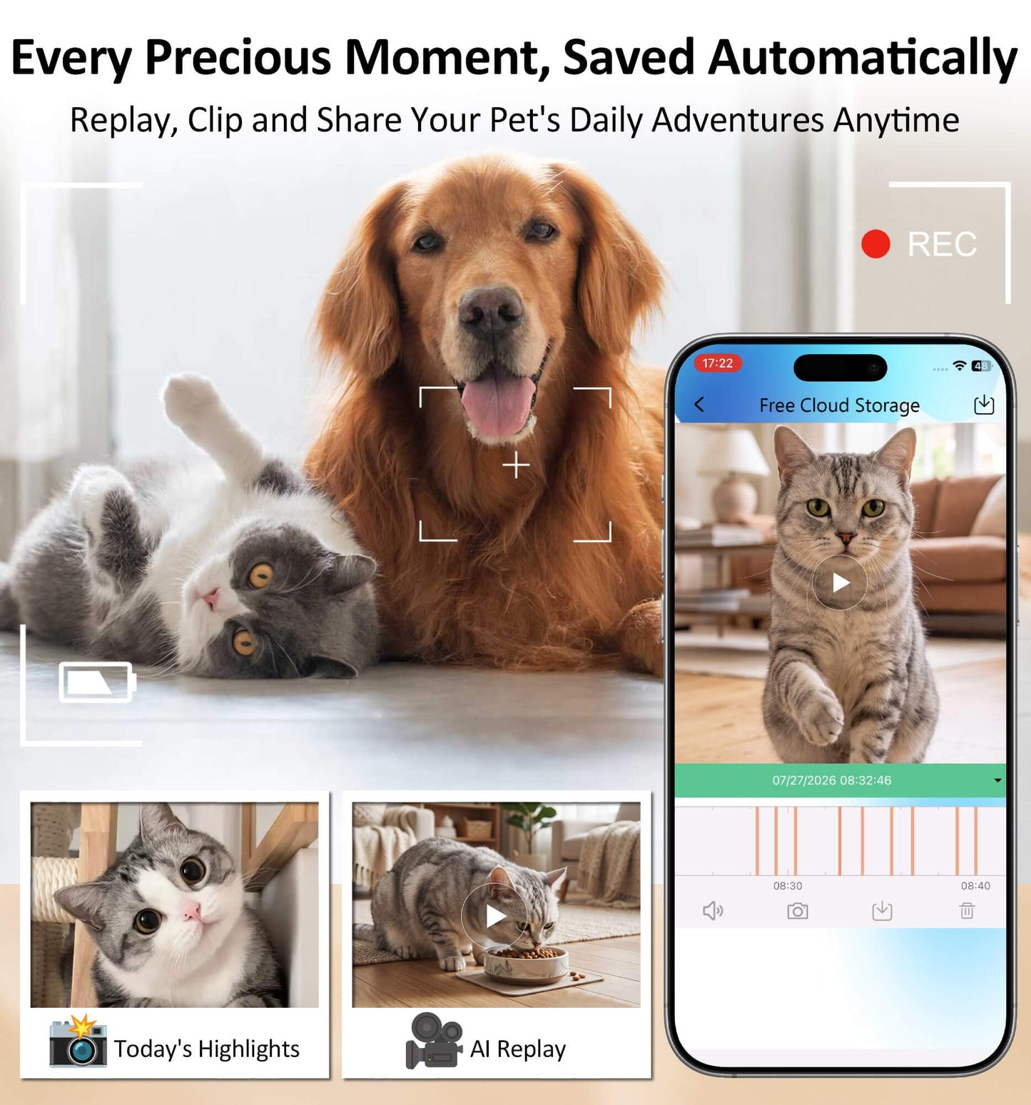 onlypet Pet Camera Indoor with Phone App, AI Pet Cam Robot for Cats & Dogs