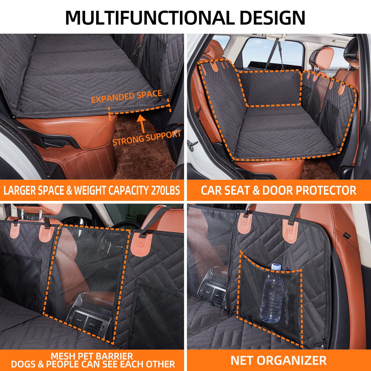 Hard Bottom Dog Car Seat Cover for Back Seat Travel