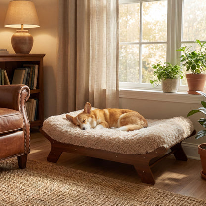Muihood Elevated Wood Dog Bed Frame with Foam Mattress