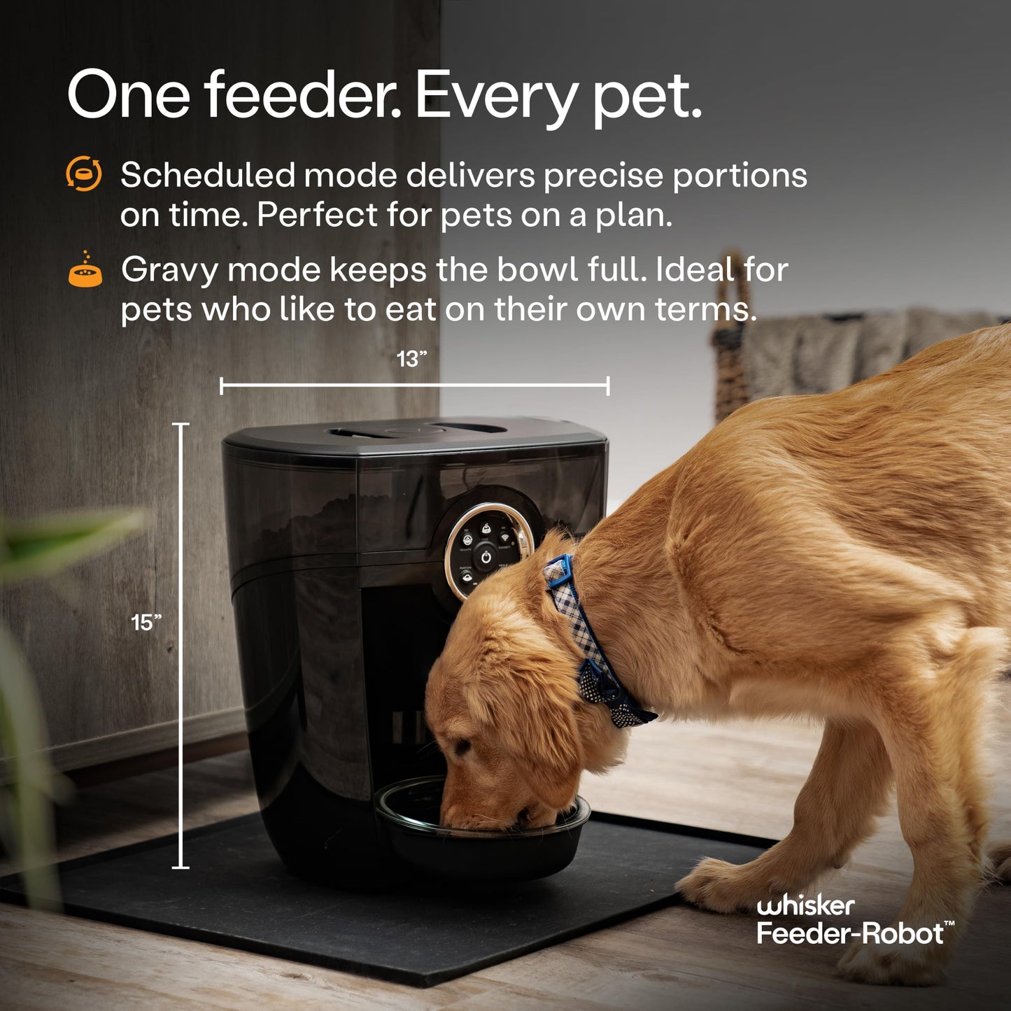 Feeder-Robot by Whisker, Smart, Automatic Pet Feeder, Feed Your Cat or Dog from Anywhere, Designed and Assembled in USA