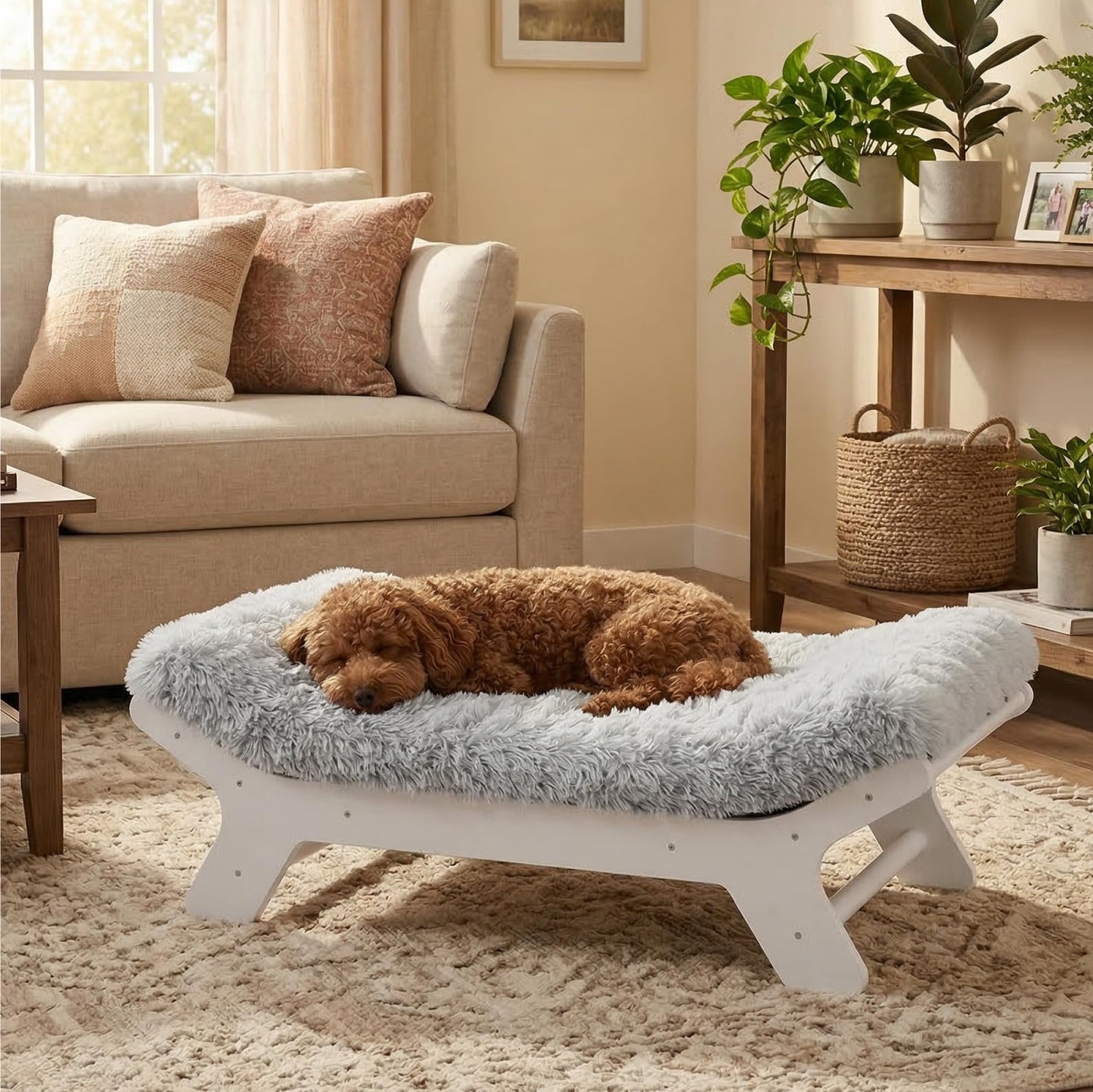 Muihood Elevated Wood Dog Bed Frame with Foam Mattress