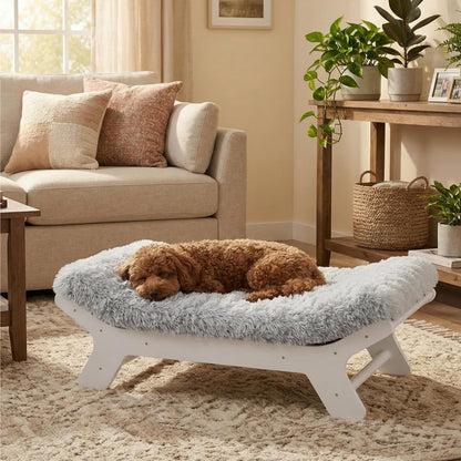 Muihood Elevated Wood Dog Bed Frame with Foam Mattress