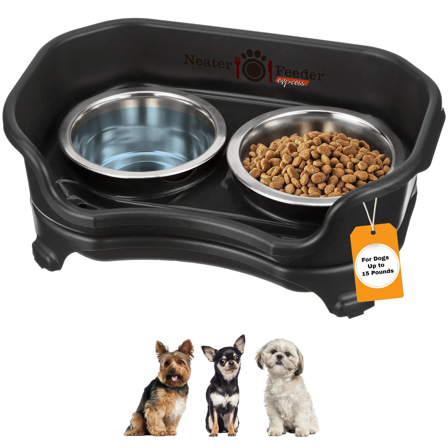 Neater Feeder - Express Model - Mess-Proof Cat & Dog Bowls – Made in USA – Elevated, No Spill, Non-Tip, Non-Slip, Raised Stainless Steel Food & Water Pet Bowls