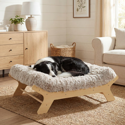 Muihood Elevated Wood Dog Bed Frame with Foam Mattress