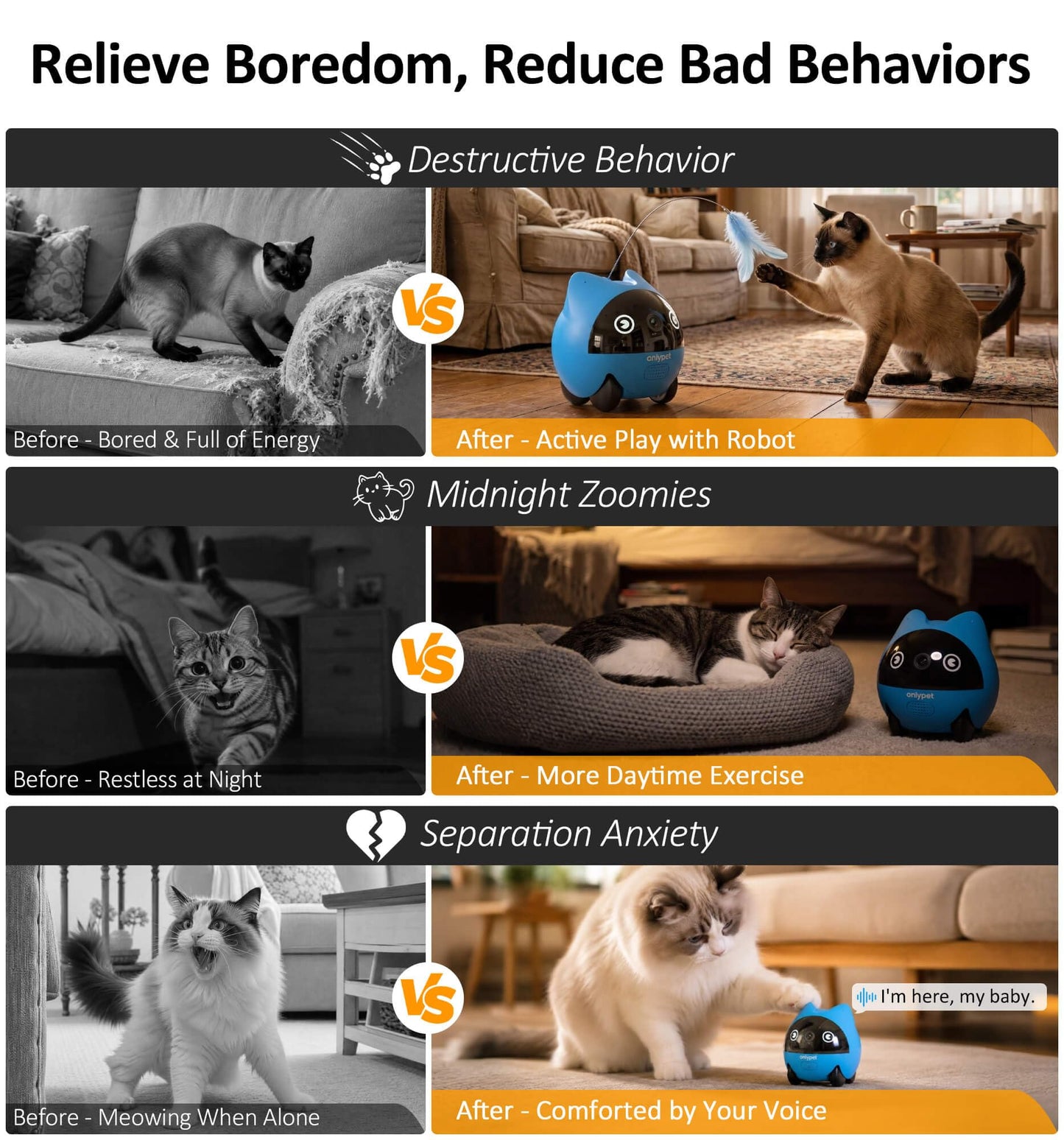 onlypet Pet Camera Indoor with Phone App, AI Pet Cam Robot for Cats & Dogs