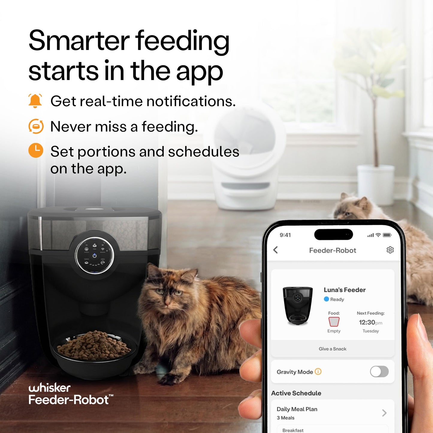 Feeder-Robot by Whisker, Smart, Automatic Pet Feeder, Feed Your Cat or Dog from Anywhere, Designed and Assembled in USA