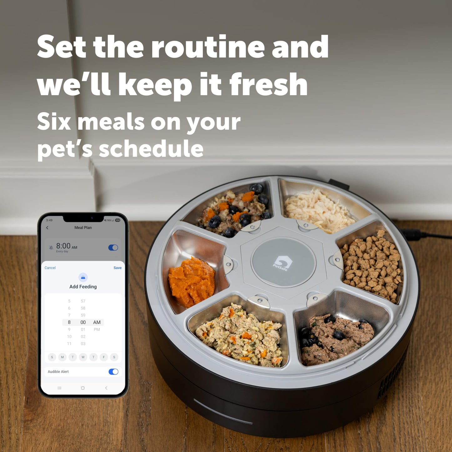 PetSafe FreshFeed Refrigerated Pet Feeder Automatic Wet Food Feeder for Cats & Small Dogs App Control 6 Fresh Meals Stainless Steel Inserts