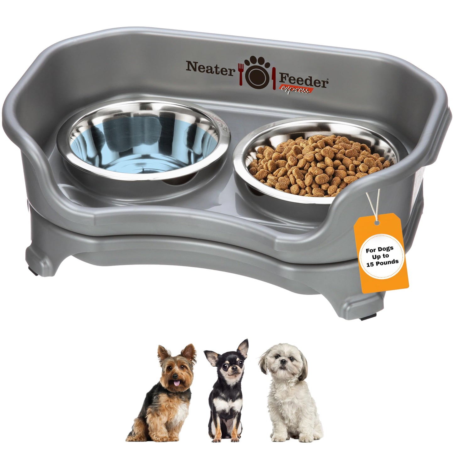 Neater Feeder - Express Model - Mess-Proof Cat & Dog Bowls – Made in USA – Elevated, No Spill, Non-Tip, Non-Slip, Raised Stainless Steel Food & Water Pet Bowls