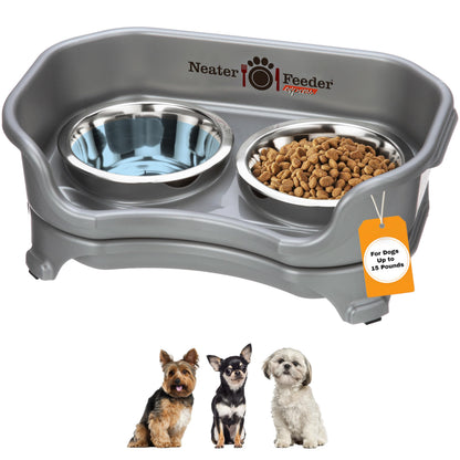 Neater Feeder - Express Model - Mess-Proof Cat & Dog Bowls – Made in USA – Elevated, No Spill, Non-Tip, Non-Slip, Raised Stainless Steel Food & Water Pet Bowls