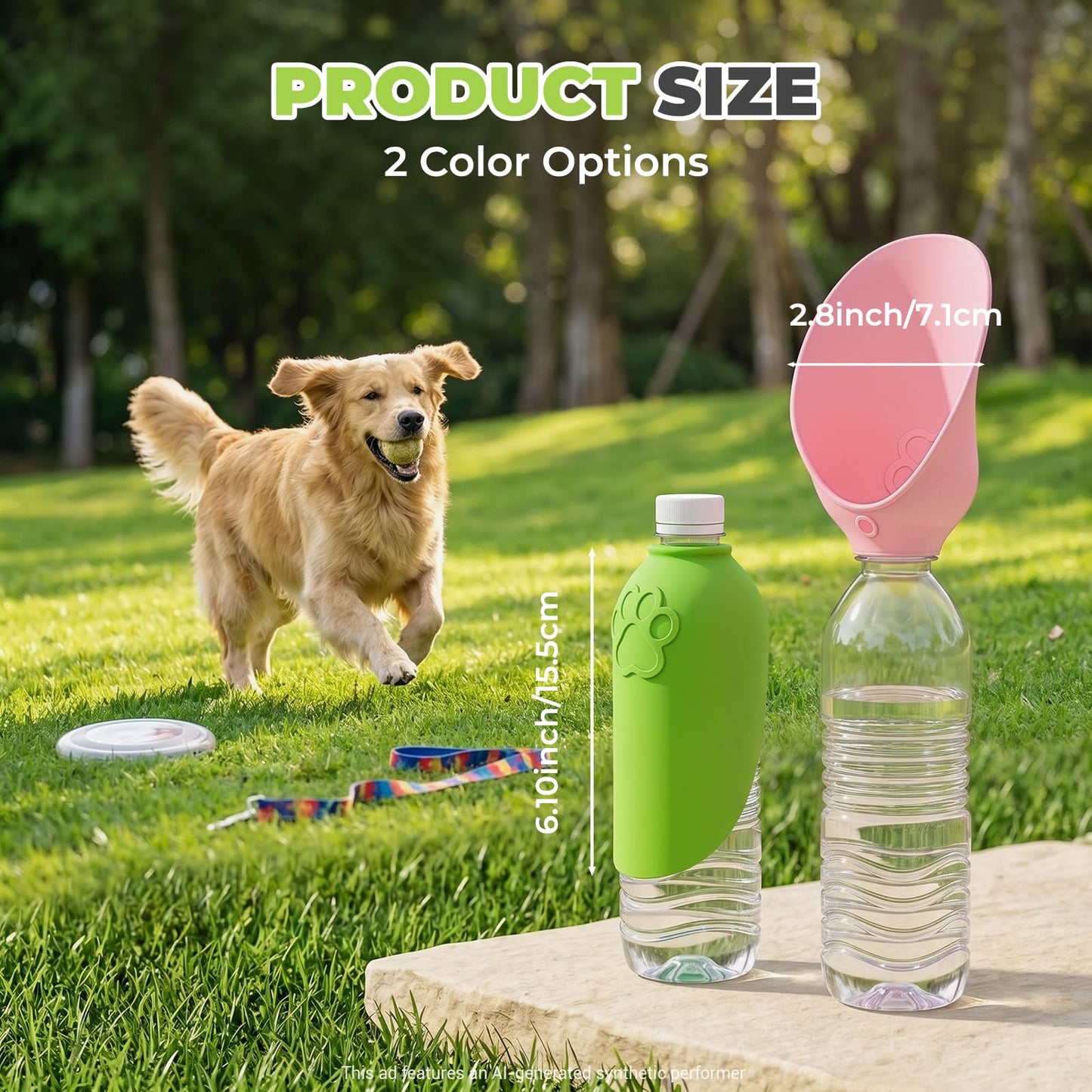 Portable Dog Water Bottle with Foldable Travel Bowl