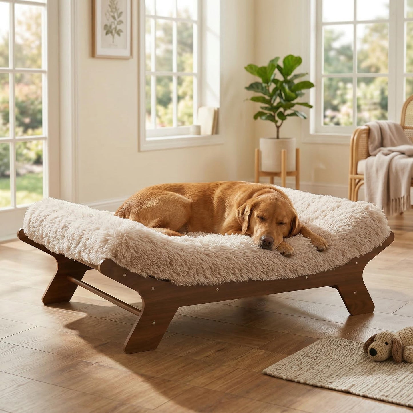Muihood Elevated Wood Dog Bed Frame with Foam Mattress