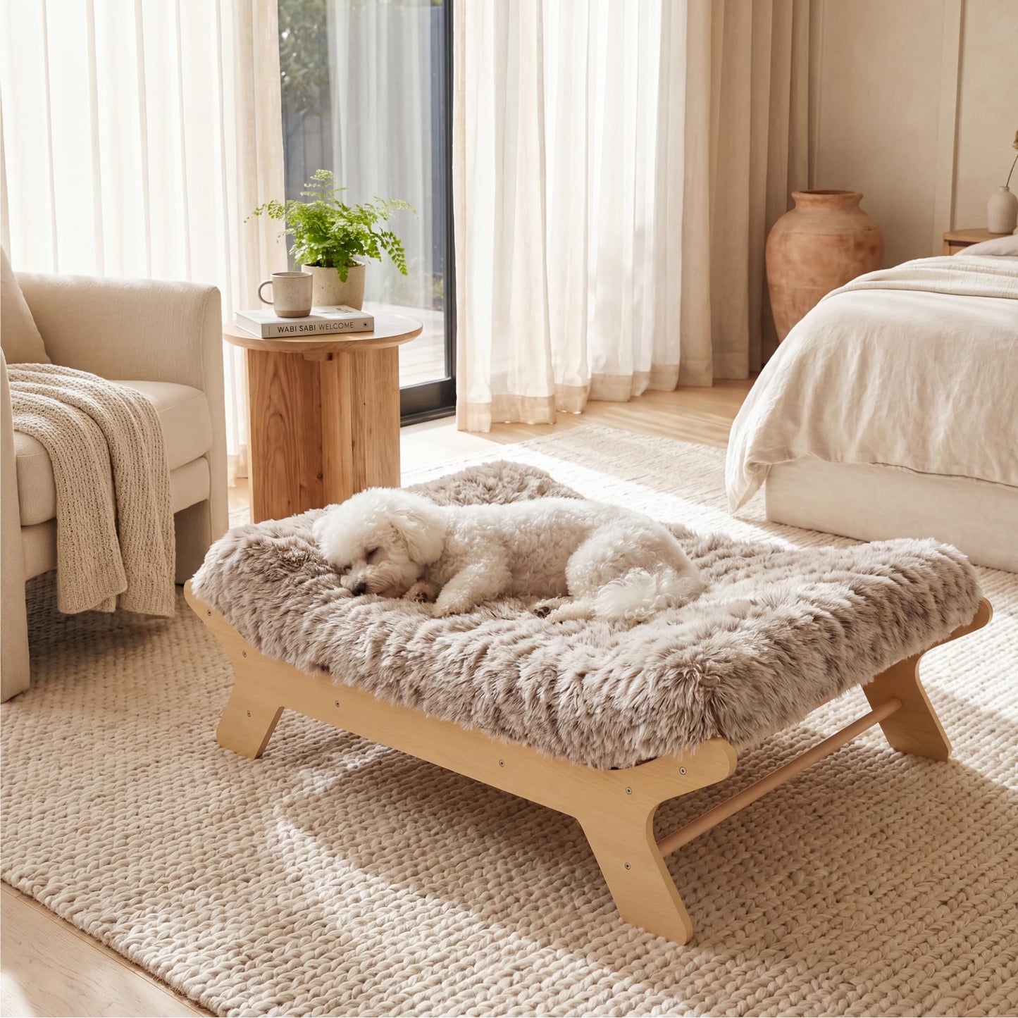 Muihood Elevated Wood Dog Bed Frame with Foam Mattress