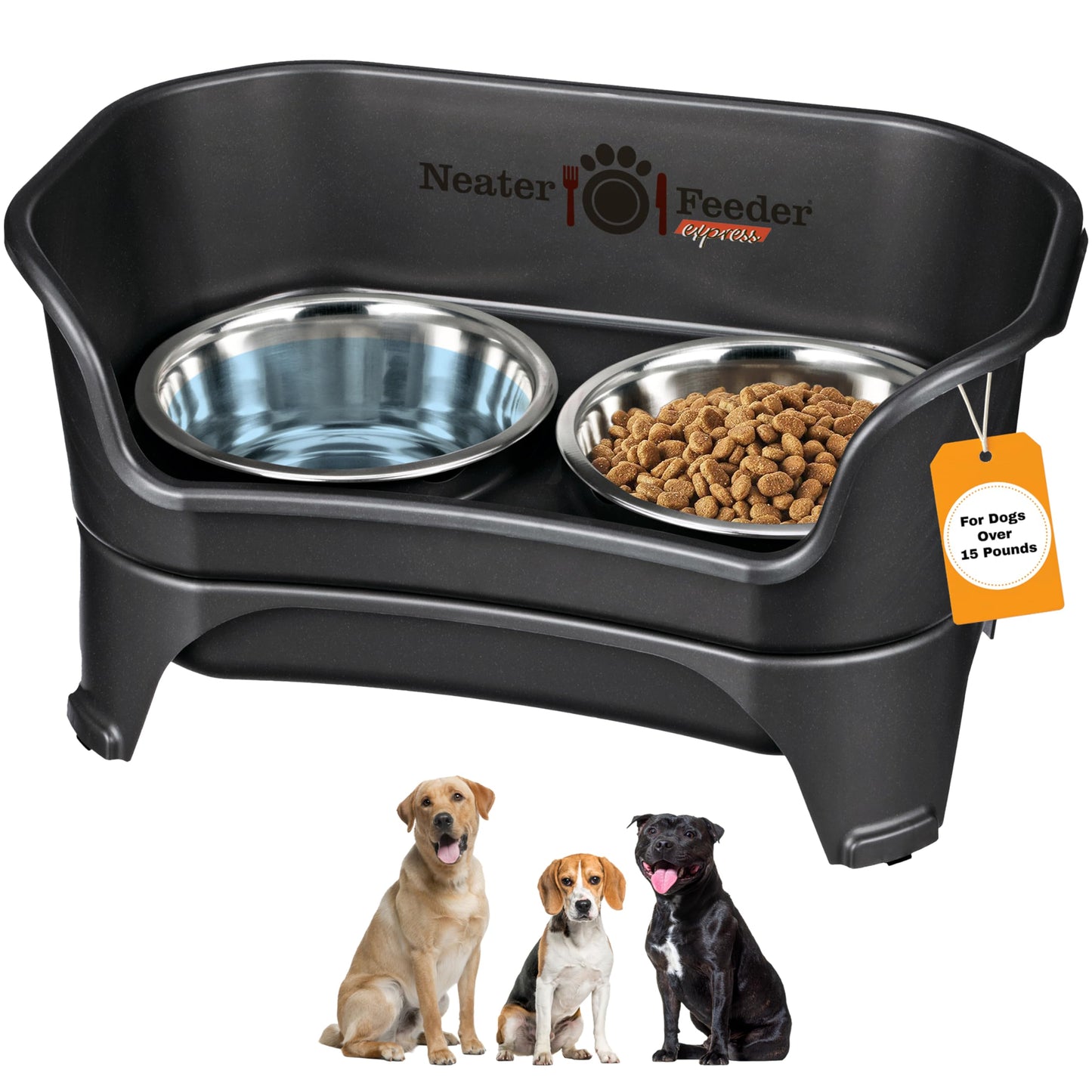 Neater Feeder - Express Model - Mess-Proof Cat & Dog Bowls – Made in USA – Elevated, No Spill, Non-Tip, Non-Slip, Raised Stainless Steel Food & Water Pet Bowls