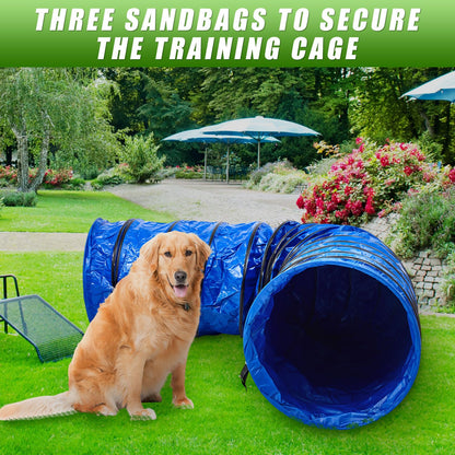 Briwooody 24 in 10 Foot PVC Dog Agility Tunnel with Sandbags Dogs Agility Training Equipment Tunnel with 2 Pack Sandbags, Carry Bag and 4 Ground Spikes for All Medium Large Dogs