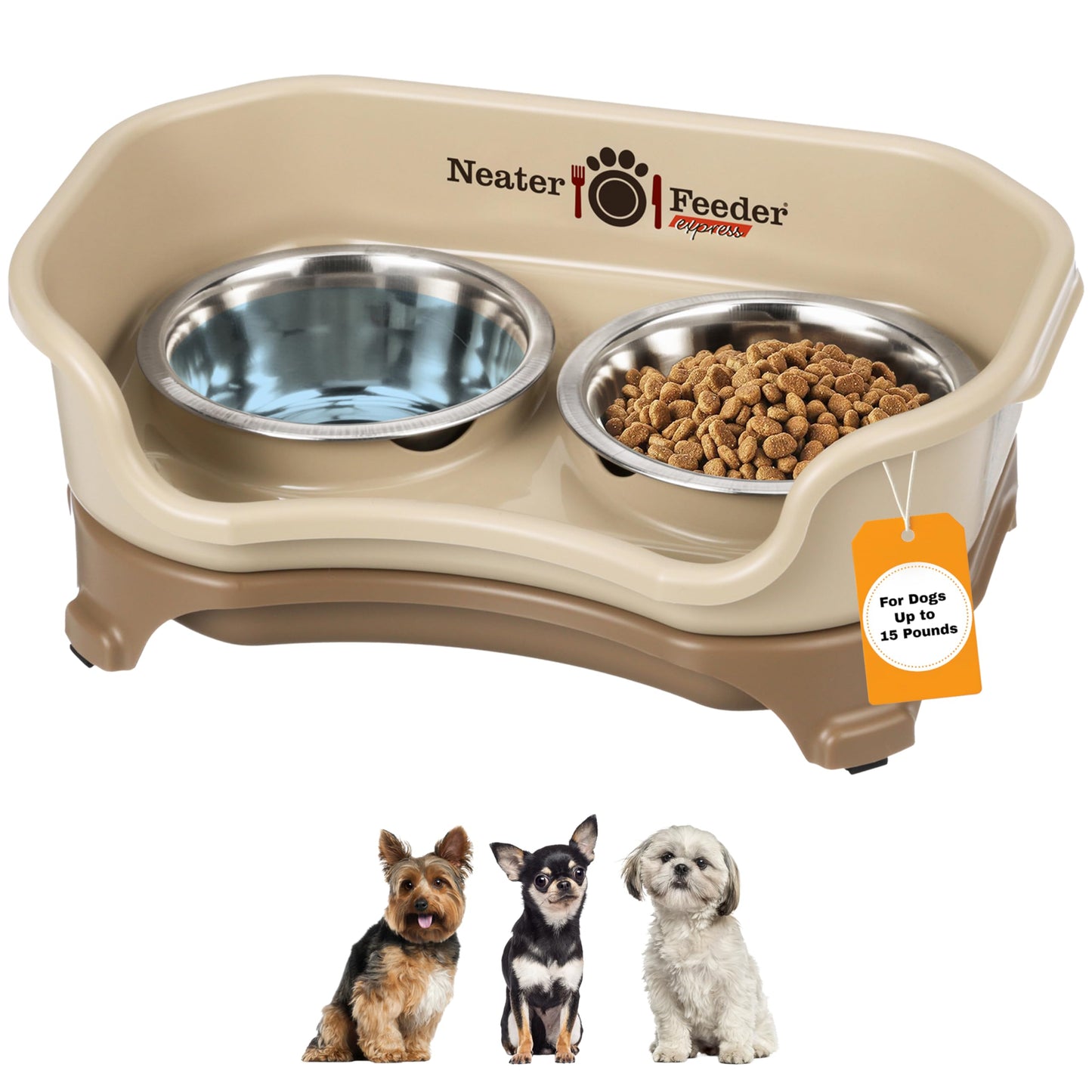 Neater Feeder - Express Model - Mess-Proof Cat & Dog Bowls – Made in USA – Elevated, No Spill, Non-Tip, Non-Slip, Raised Stainless Steel Food & Water Pet Bowls