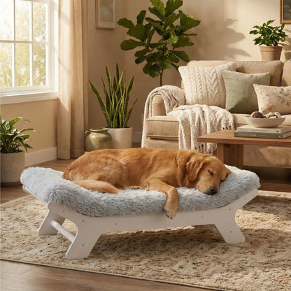 Muihood Elevated Wood Dog Bed Frame with Foam Mattress
