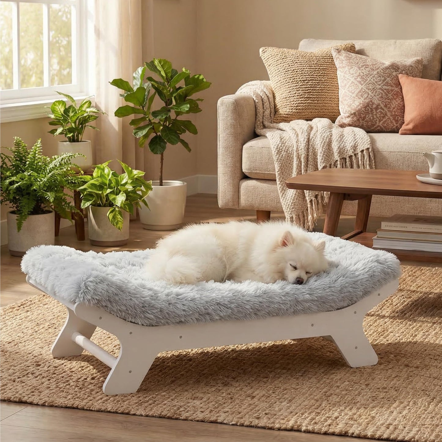 Muihood Elevated Wood Dog Bed Frame with Foam Mattress