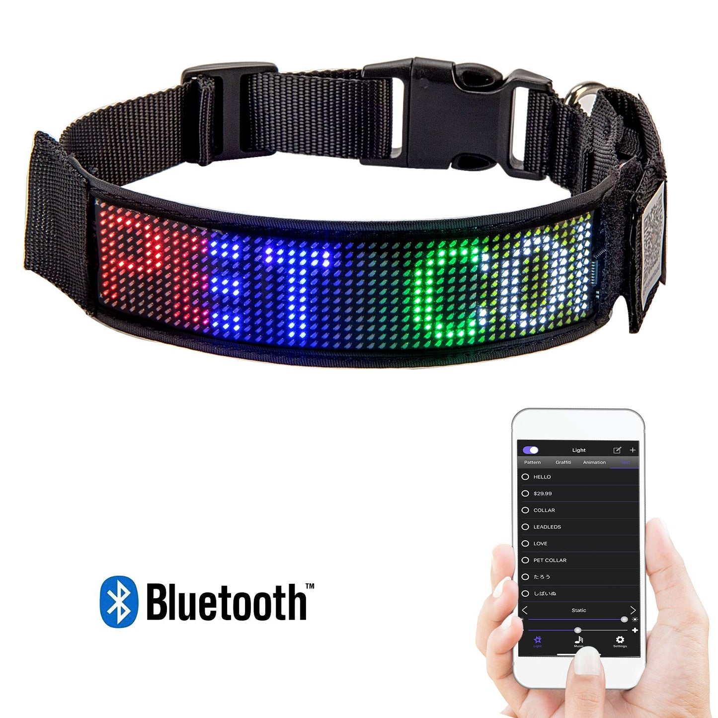 Leadleds Programmable LED Collar Flashing Light Up Rechargeable Pet Dog Safety Collar Glow in The Dark Light-up Neck Loop - Mixcolor LED