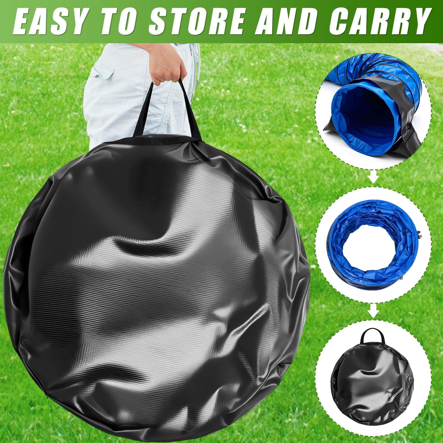 Briwooody 24 in 10 Foot PVC Dog Agility Tunnel with Sandbags Dogs Agility Training Equipment Tunnel with 2 Pack Sandbags, Carry Bag and 4 Ground Spikes for All Medium Large Dogs