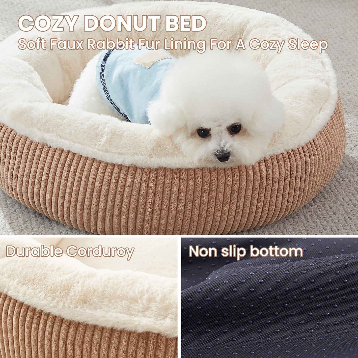 Luxury Calming Dog Bed with Soft Plush Faux Fur