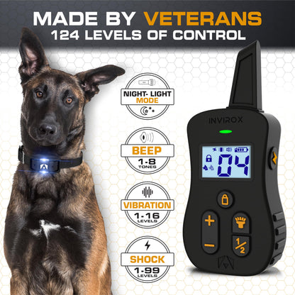 INVIROX Ultra K9 Dog Shock Collar, 124 Levels, Night Light, IP67 Waterproof