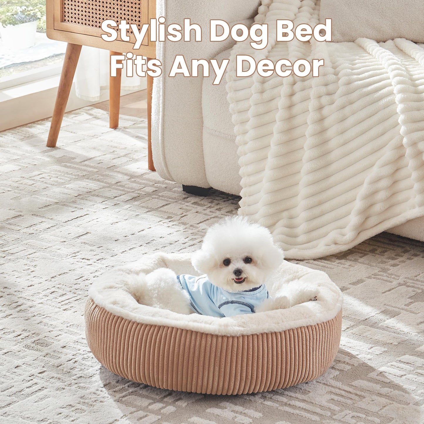 Luxury Calming Dog Bed with Soft Plush Faux Fur